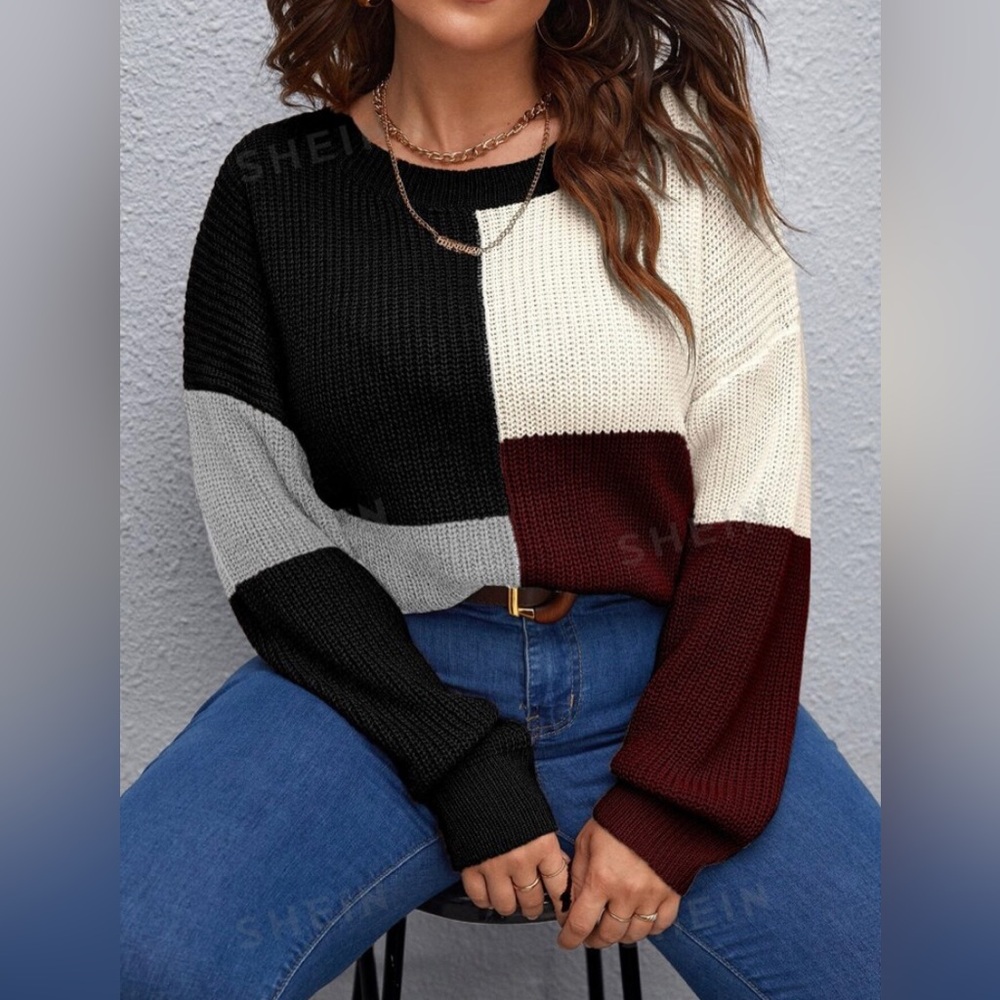 COLOR BLOCK DROP SHOULDER SWEATER